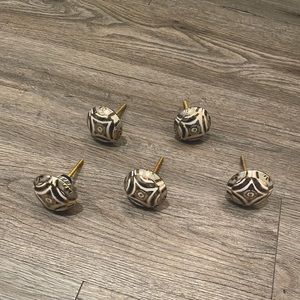 Anthropologie knobs set of 5 black, gold, and white